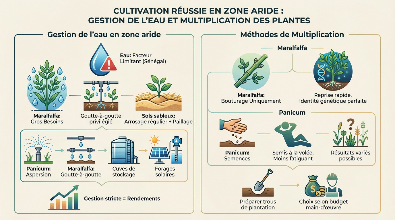 Irrigation goutte à goutte pour culture de fourrage en zone aride sénégalaise